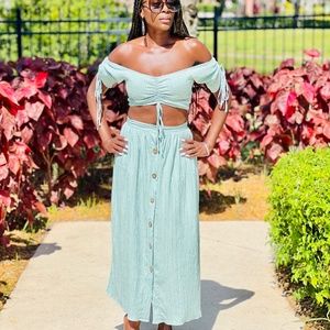 Crop Top Midi Skirt Set